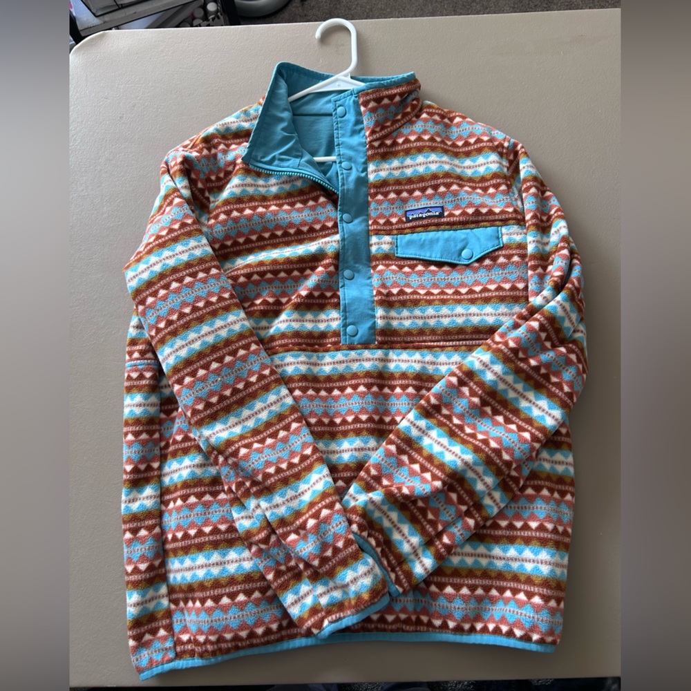 Patagonia Reversible Teal Pullover with Aztec Print Rare, Vintage - Picture 2 of 6